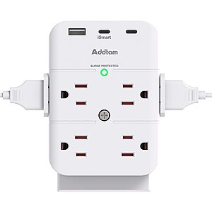Addtam 8 Power Strip./ Surge Protector Outlet Extender w/ 3 USB Wall Charger (2 USB-C Ports) $9.11 at Amazon