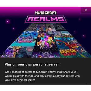 Xbox Game Pass Ultimate Members Perk: 3-Months Minecraft Realms Plus Membership FREE w/ Unique Code Redemption (Claim thur Xbox Perks)