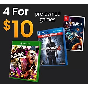 4/$20 on under $10 and 4/$10 on under $5 preowned games @ Gamestop (online and in store)