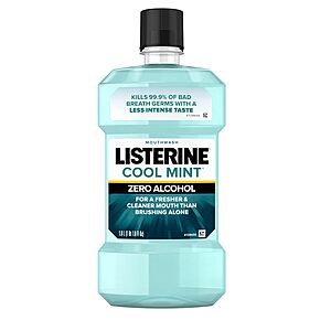 Listerine Zero Alcohol Mouthwash, Alcohol-Free Oral Rinse to Kill 99% of Germs That Cause Bad Breath for Fresh Breath & Clean Mouth, Less Intense Taste, Cool Mint Flavor, 1 L $2.65