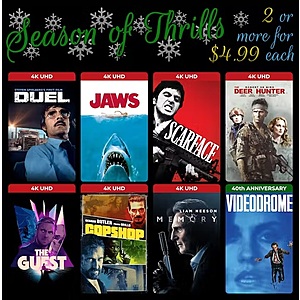 Seasons of Thrills Digital Films (4K/HD): 2 for $9.98: Duel (1971), Deer Hunter, Jaws, Scarface, The Guest, Inglorious Basterds, Spartacus, To Kill A Mocking Bird &More via FanFlix