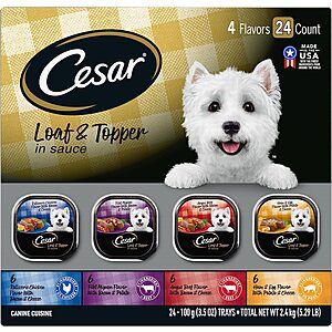 24-Pack 3.5-Oz Cesar Loaf & Topper Wet Dog Food (variety pack) $13.95 w/ Subscribe & Save