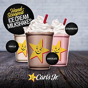 Carl's Jr. Online/In-Restaurant Offer: Carl's Jr. Hand Scooped Ice Cream Shake Free w/ $1+ Purchase (Valid thru 2/18)