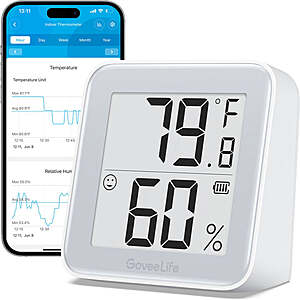 GoveeLife E-Ink Bluetooth Smart Thermo-Hygrometer 2s (White) $8 + Free S/H