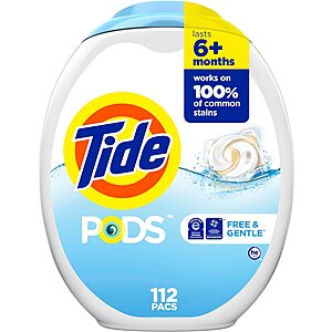 $13.10 w/ S&S: Tide PODS Free and Gentle Laundry Detergent Soap Pacs, 112 Count