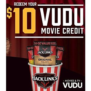 Walmart Stores: Buy One 10oz Jack Link's & Get $10 Vudu Credit  Free (Requires Receipt Submission)