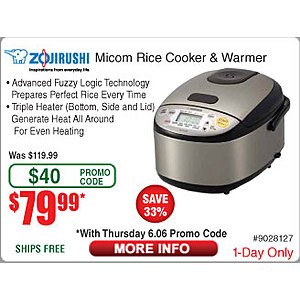 Fry's Email Exclusive: Zojirushi Micom 3-Cup Rice Cooker & Warmer (NS-LGC05) $79.99 w/ Email Code + Free In-Store Pickup