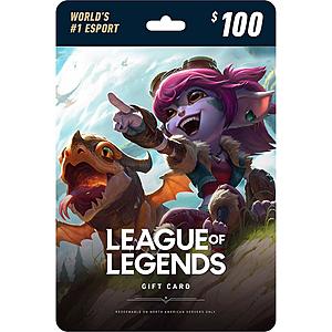 10% Off League of Legends Gift Card (Online Code; NA Servers Only): $100 for $90, $50 for $45, $25 for $22.50 via Amazon