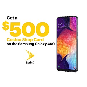 Costco In-Store Offer: Samsung Galaxy A50 for Sprint + $500 Costco Card Rebate $350 w/ Purchase (New + Upgrade Lines Only)