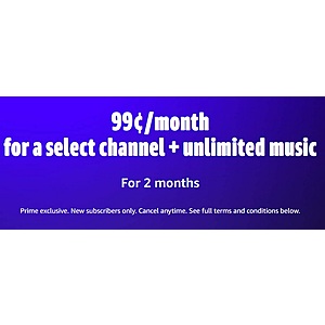 2-Months of Starz/Showtime/AMC+/ or PBS Kids + Amazon Music Unlimited Subscription (New Subscribers Only/YMMV) $0.99/month via Amazon