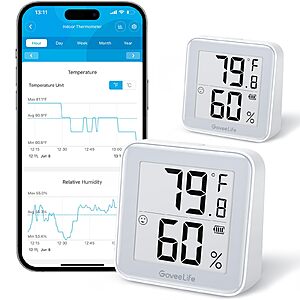 GoveeLife E-Ink Bluetooth Thermometer Hygrometer, Smart Digital Indoor Wireless Temperature Humidity Sensor with Alert, Free Data Storage Export 2 Pack for $20.80 (with Battery)