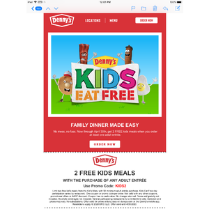 Denny’s Two Free Kid’s Meals with Adult Meal Purchase