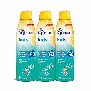 3-Pack of 5.5-Oz Coppertone Kids SPF 50 Sunscreen Continuous Spray $15.90 w/ S&S + Free S/H
