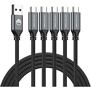 5-Pack 6' SMALLElectric USB Type-C to A Braided Charging Cables $7
