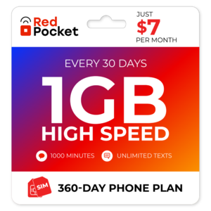 360-Day Red Pocket Prepaid Plan: 1000 Mins Talk + Unlimited Text + 1GB LTE / Month - $84