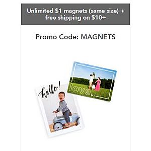 Unlimited $1 magnets (of the same size) + free shipping on $10+ $0.99
