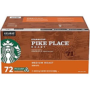 BJ’s Members: Starbucks Pike Place Roast Medium Roast Single Cup Coffee for Keurig Brewers K-Cup Pods, 72 ct. | Clip two $7 coupons at Checkout - $23.49
