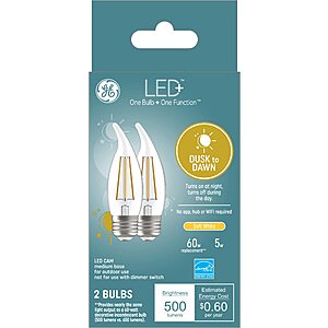 GE LED+ Dusk to Dawn LED 60W Equivalent Light Bulb w/ Sunlight Sensor (Soft White) 2 for $2