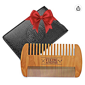 Wooden Beard Comb & Case, Dual Action Fine & Coarse Teeth, Perfect for use with Balms and Oils, Top Pocket Comb for Beards & Mustaches by Viking Revolution - $4.59