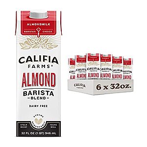 Califia Farms - Original Almond Barista Blend Almond Milk, Shelf Stable, Dairy Free, Plant Based, Vegan, Gluten Free, Milk Frother, Creamer, 32 Oz (pack of 6) - $15.04