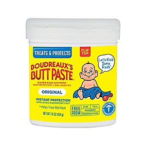 16-Oz Boudreaux's Butt Paste Diaper Rash Ointment Flip-Top Jar (Original) $10.09 w/ S&S + Free Shipping w/ Prime or on $25+