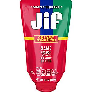 10-Count 13-Oz Jif Squeeze Creamy Peanut Butter Pouch $19.43 w/ S&S, More + Free Shipping