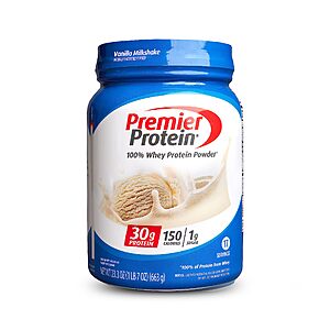 23.2-Oz Premier Protein 100% Whey Protein Powder (Vanilla Milkshake) from $16.53 w/ S&S + Free Shipping