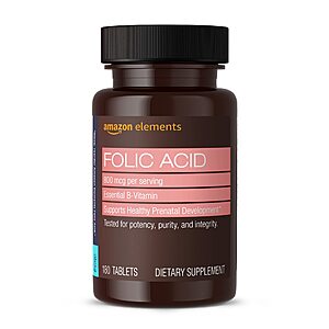 180-Count Amazon Elements Folic Acid Dietary Supplement (800 mcg) $3.66 w/ S&S + Free Shipping w/ Prime or on $35+