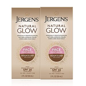 2-Pack 2-Oz Jergens Natural Glow Face Self Tanner Lotion w/ SPF $6.75 + Free Shipping w/ Prime or on $35+