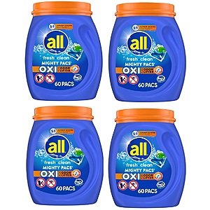 60-Count All Mighty 4-in-1 Laundry Detergent Pacs w/ Oxi 4 for $31.36 ($7.84 each) w/ S&S + Free Shipping