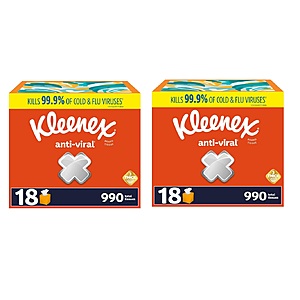 18-Pack 55-Count Kleenex Anti-Viral 3-Ply Facial Tissues:1 for 19.56 or 2 for $29.33 ($14.67 each) + Free Shipping