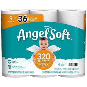 9-Pack Angel Soft 2-Ply Mega Rolls Toilet Paper $5.39 + Free Pickup at Walgreens ($10 Min Req'd) + Free Shipping