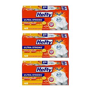 40-Ct 13-Gallon Hefty Ultra Strong Tall Kitchen Trash Bags (Citrus Twist) 3 for $24.33 + $10 Amazon Credit w/ S&S + Free Shipping w/ Prime or on $25+