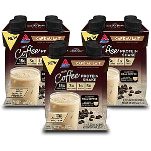 12-Count 11-Oz Atkins Iced Coffee Gluten Free Protein Shake (Café au Lait) $13.26 w/ S&S + Free Shipping w/ Prime or on $35+