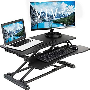 (Used: Like New) VIVO Black Height Adjustable 32 inch Standing Desk Converter | Sit Stand Dual Monitor and Laptop Riser Workstation (DESK-V000K) $101.85