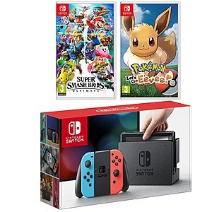 Nintendo Switch Console (US) + Smash Bros and Let's Go Eevee (Region-Free Imports) FREE S&H