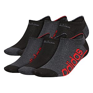 6-Pair Men's adidas Superlite Linear 3.0 No Show Socks (Black/Red or Grey/Blue) $10