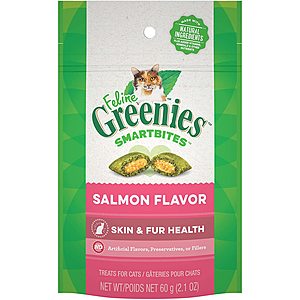 40% off Greenies Treats for Dogs and Cats:  Feline SMARTBITES Healthy Skin and Fur, Chicken and Salmon 2.1oz $0.80 & More + FS w/ S&S