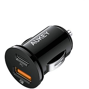 AUKEY USB-C and USB-A Dual Car Charger w/ Power Delivery + QC 3.0 $7.70 at Amazon