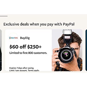 Select PayPal Members: Additional Savings on BuyDig Purchases $250+ $60 Off (valid through 5/24)