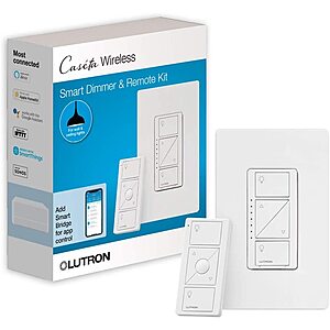Lutron Caséta Wireless Smart Lighting Dimmer Switch and Remote Kit (P-PKG1W-WH) $35 + free s/h