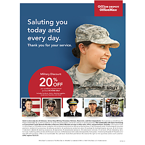 Military only - Office Depot - 20% off most purchases - Instore