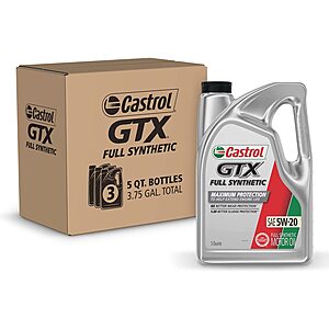 Castrol GTX Full Synthetic 5W-20 Motor Oil, 5 Quart Jug (Pack of 3) reg $82.99 as low as $38.93